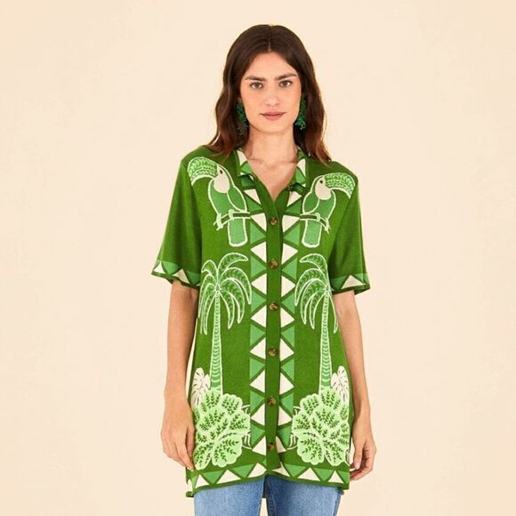 NWT- FARM Rio- Green Summer Sunrise Lenzing Ecovero Viscose Knit Shirt Green, L - Picture 15 of 15